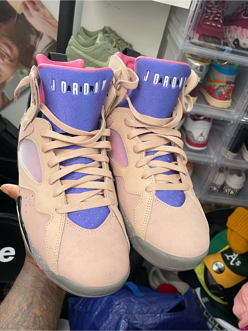 Jordan 7 retro Pink, Purple and Cream High-Top Basketball Sneakers